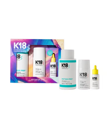 K18 Next Level Repair Kit – Coffret Réparation Capillaire 3 pcs (Shampoing, Masque, Huile) – Detox & Réparation 4 min